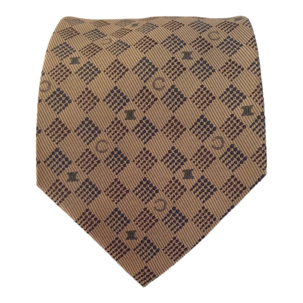 CELINE Gold Geometric Silk Tie Italy 58"/3".1/2 EX COND